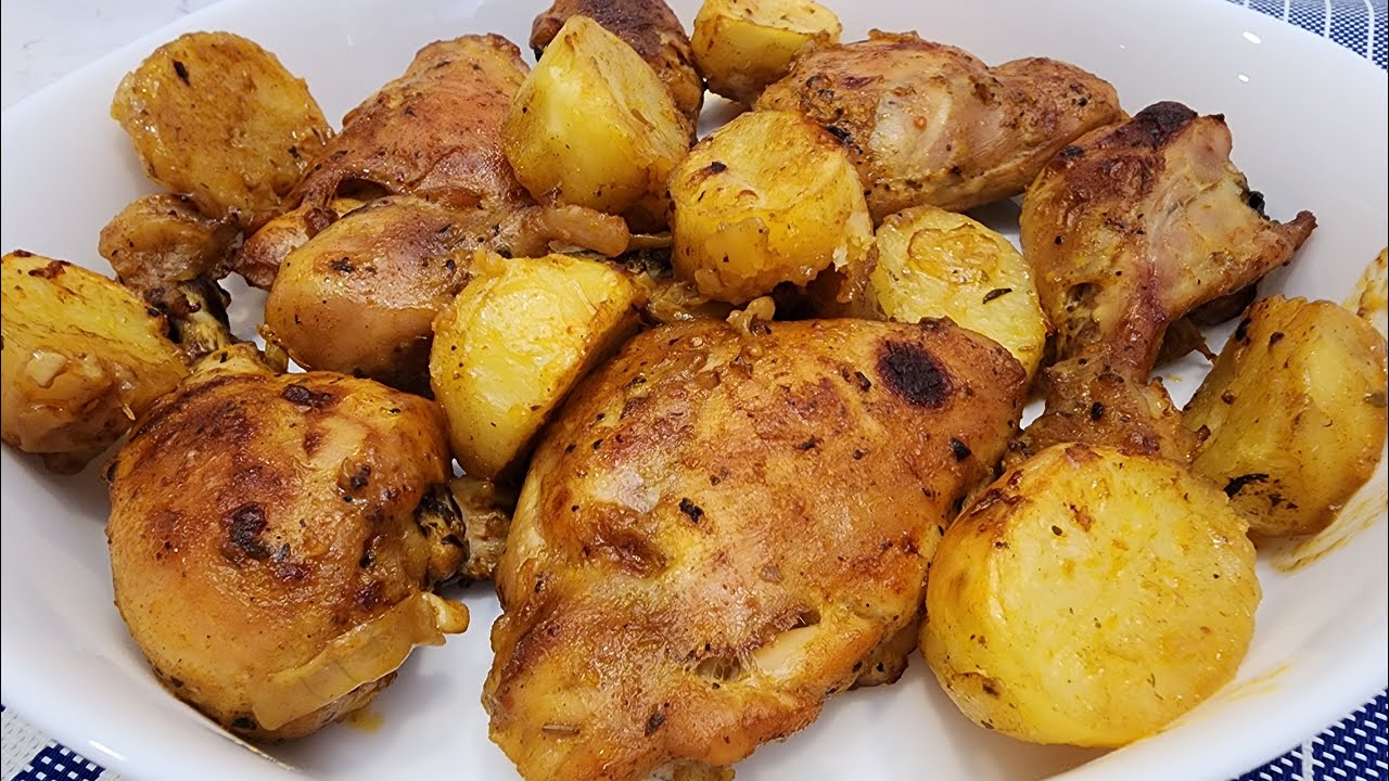 COMO HACER POLLO ASADO CON PAPAS Y CEBOLLA - MUY FÁCIL Y DELICIOSA