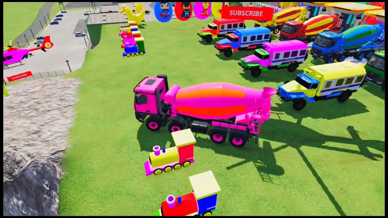 OWL TRACTOR COLOR GARAGE! Rainbow Trucks Driving Down Mega Ramps | Farming Simulator 22