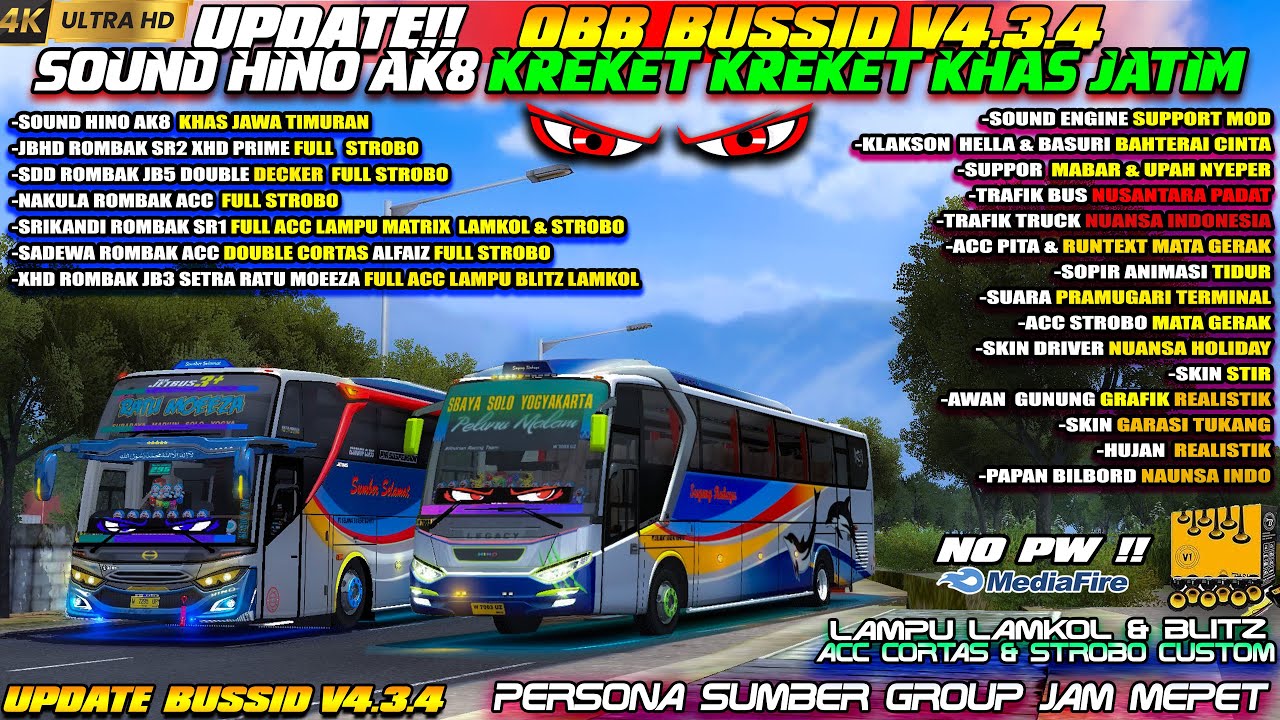 UPDATE!! OBB BUSSID V4.3.4 TERBARU SOUND HINO AK8 KREKET KREKET KHAS JAWA TIMUR GRAFIK ETS2 SUPER HD