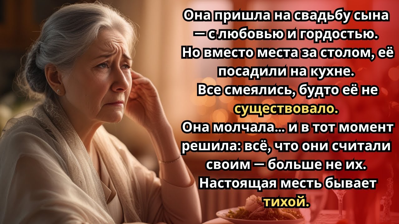 На свадьбе сына невеста унизила меня, посадив на кухн Но я промолчала и отменила всё что они считали