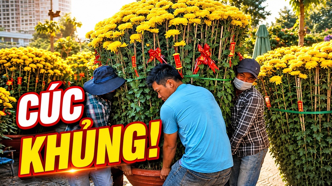 CÚC KHỦNG! Khiêng Chậu Hoa Cúc Khổng Lồ Giữa Sài Gòn