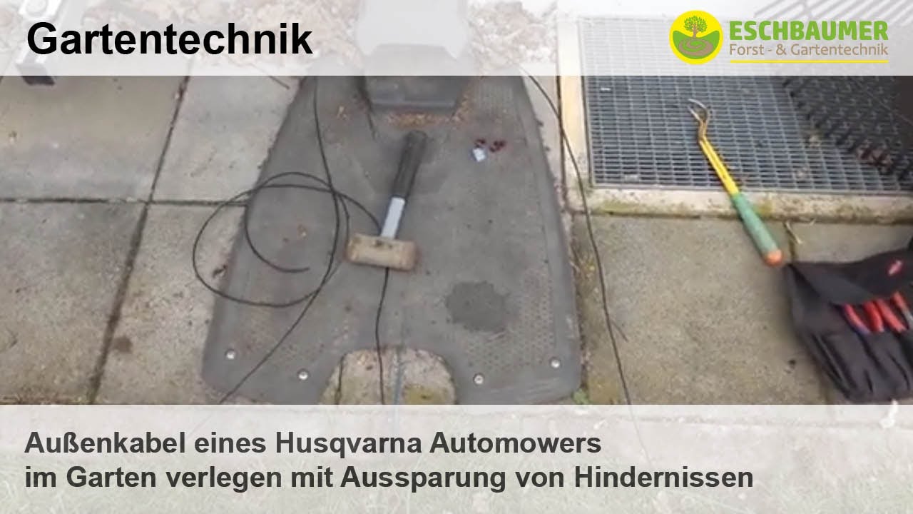 Außenkabel eines Husqvarna Automowers im Garten verlegen mit Aussparung von Hindernissen