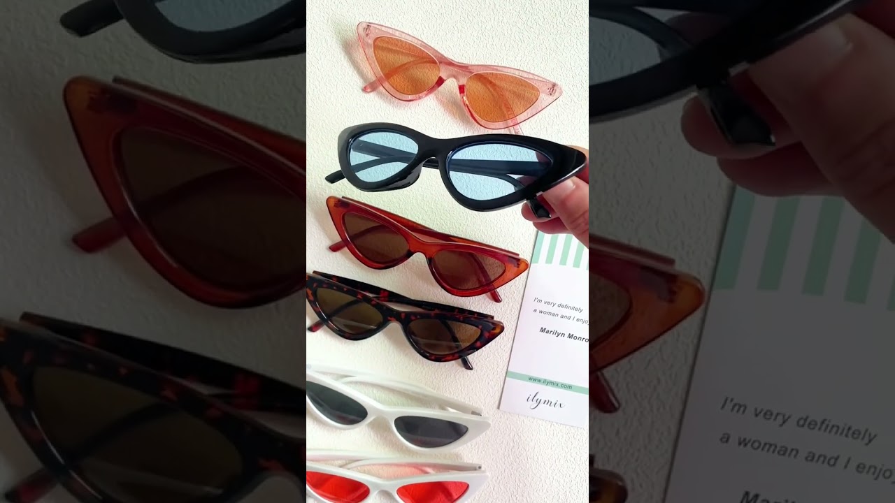 Cat Eye Sunglasses for Women Vintage Retro Narrow Cateye Frame Trendy Sun Glasses