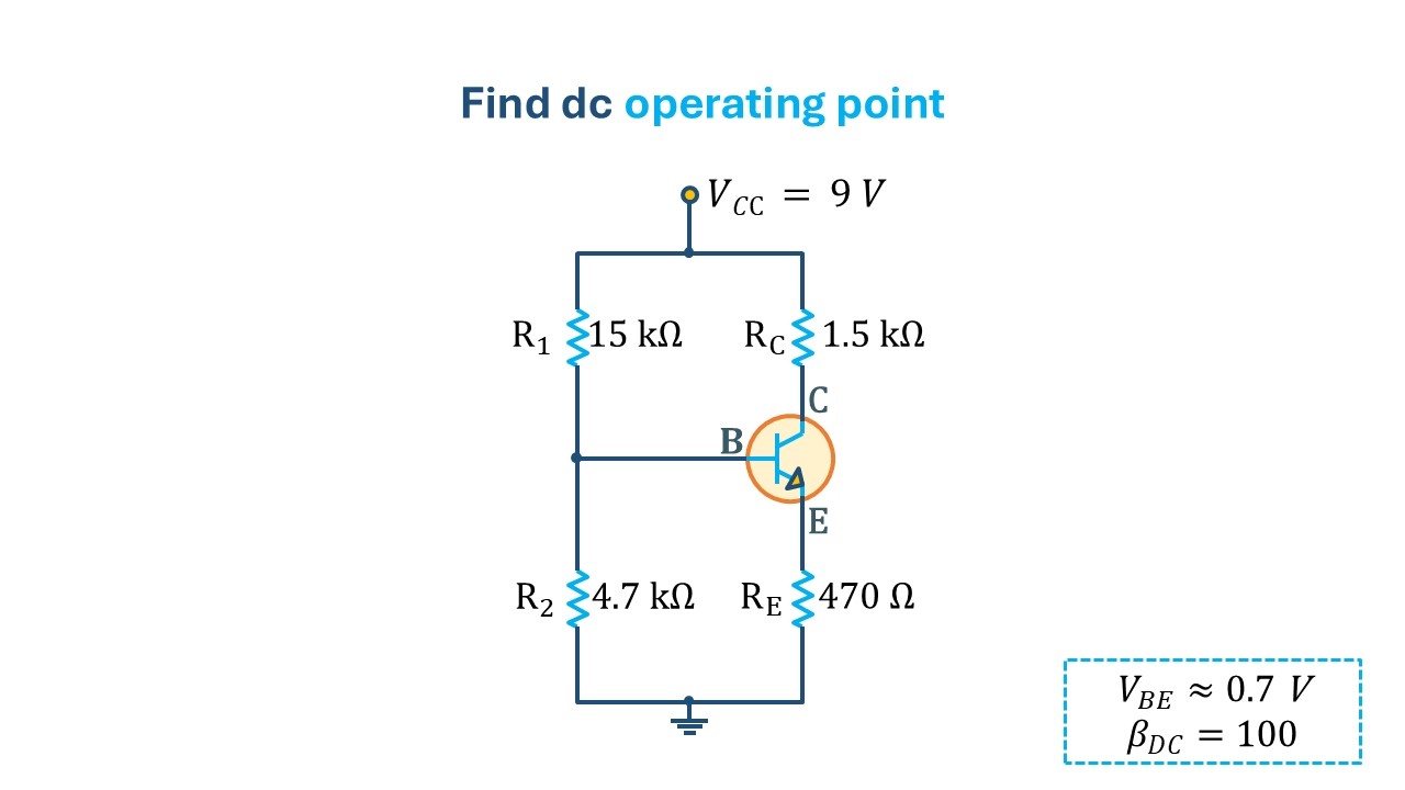 Stiff voltage divider bias circuit operating point calculations #electricalengineeringxyz