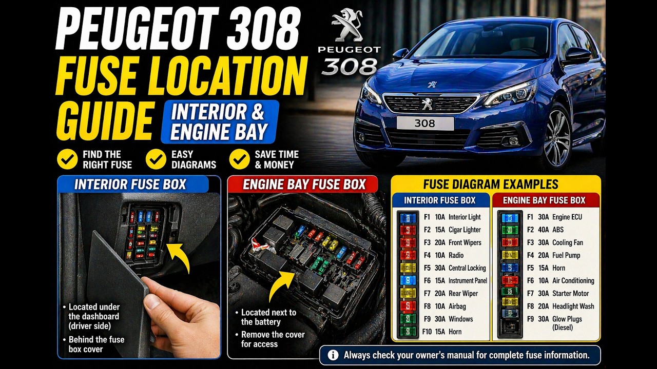 Расположение предохранителей в Peugeot 308 2007-2013 | Салон и моторный отсек