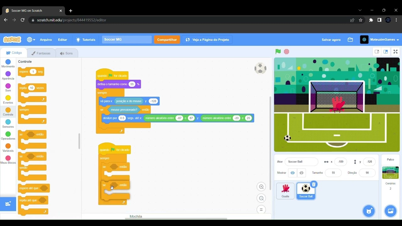 Jogo de futebol fácil para fazer no Scratch
