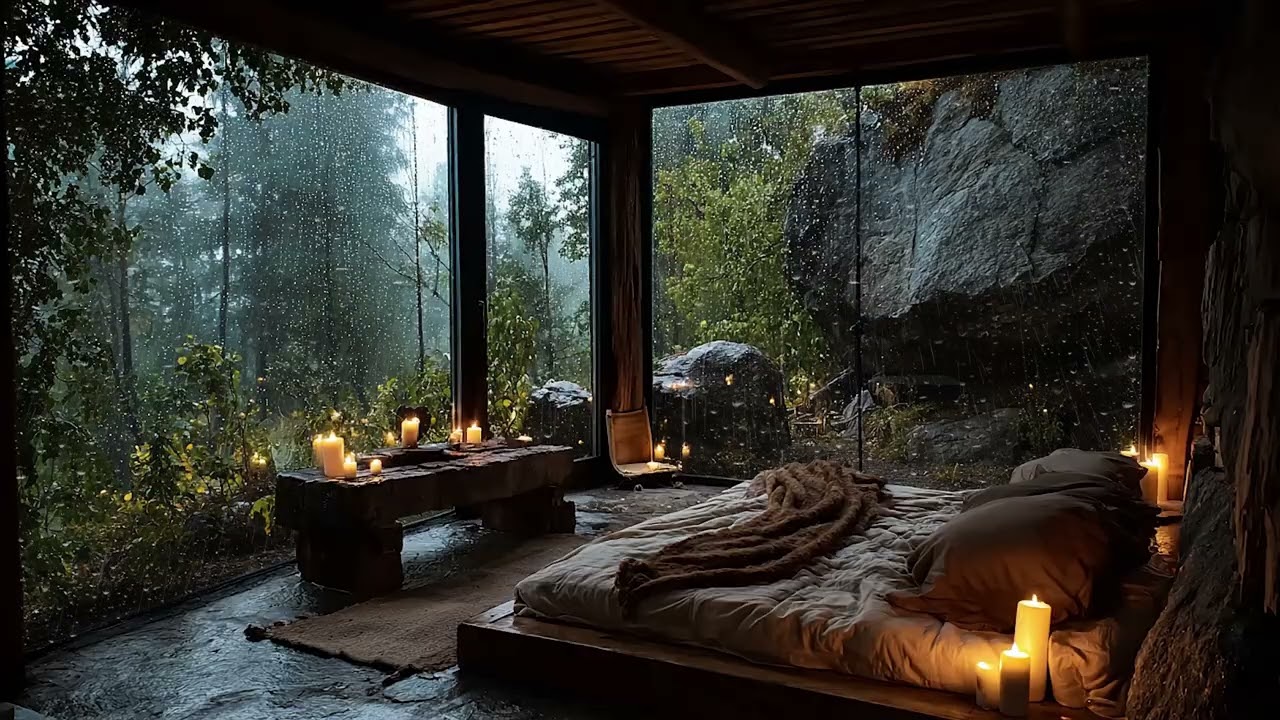 Midnight Thunderstorm with Heavy Rain 🌧️ Cozy Dark Room Sounds for Deep Sleep 8 Hours
