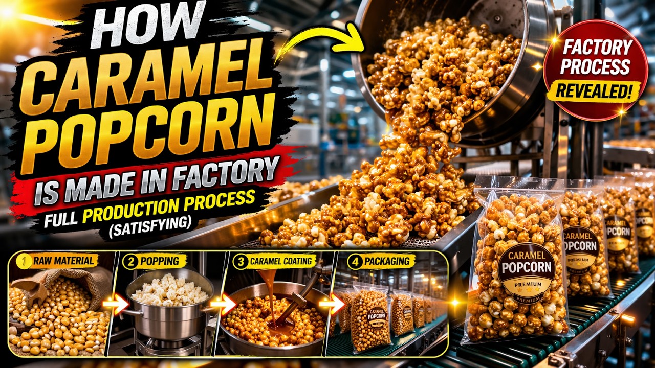 How Caramel Popcorn Is Made in Factory | Full Production Process (Satisfying)