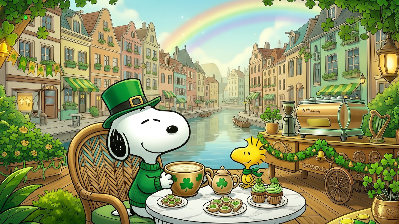 Peaceful St  Patrick's Day with Snoopy ☘️ Cozy Coffeehouse Lofi & Chill Lofi Hip Hop Beats for Study