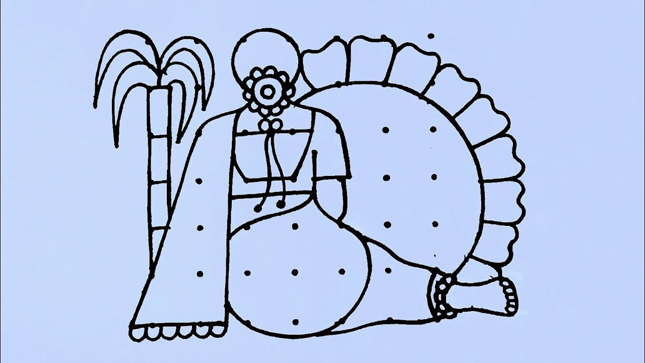 Sankranti pongal pot kolam with traditional girl from 7×7 dots // Sankranti Rangoli // Pongal kolam