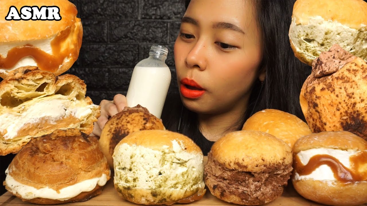 ASMR Loaded Fresh Cream DONUTS & Peanut Butter CREAM PUFF | Eating Sounds