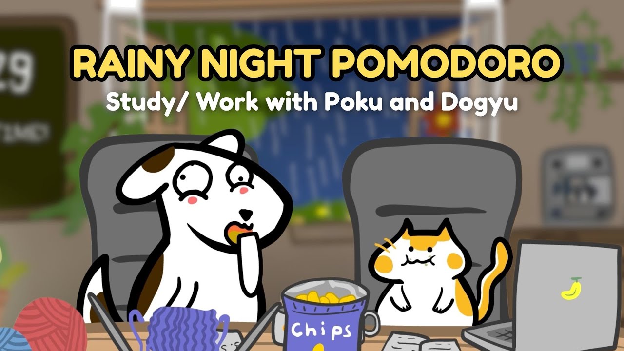 4-Hour Pomodoro Timer 🌧️ | Rainy Night Study With Me + Jazz Focus Music