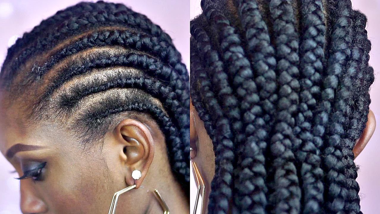 TUTORIAL :How To Braid Big  Cornrows On Short Natural Hair