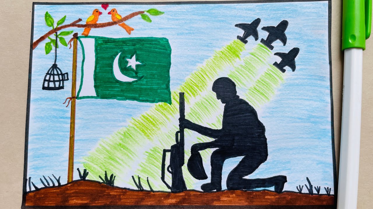 6th September 1965 Drawing Easy | Defence Day of Pakistan Drawing Poster | Pakistan Army Drawing 