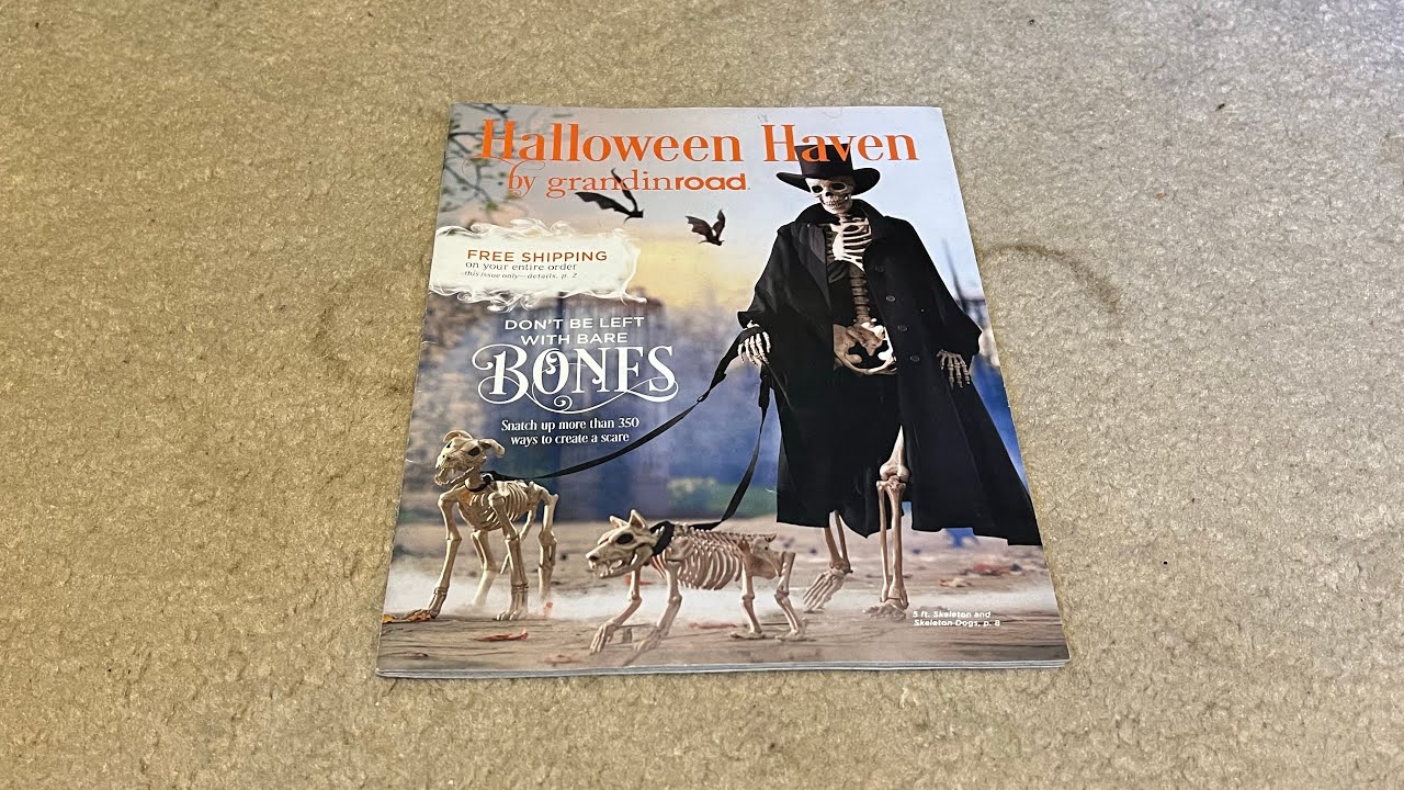Grandin Road Halloween Haven 2014 Catalog (Skeleton And Skeleton Dogs Scene Cover)