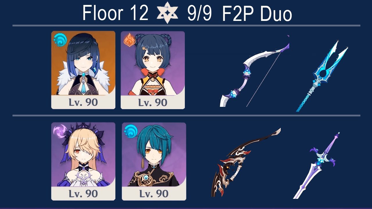 [Abyss Guide F2P] Duo Yelan C0 Xiangling C6 Fischl C6 Xigqiu C6 4* Weapons Abyss 12 Genshin Impact