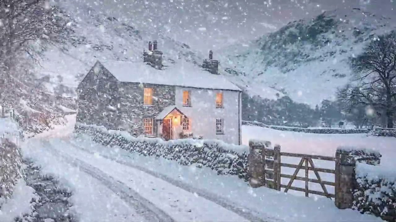 Cozy Cottage in Snowy Valley ❄️ Warm Lights, Gentle Wind & Peaceful Ambience for Sleep & Relaxation