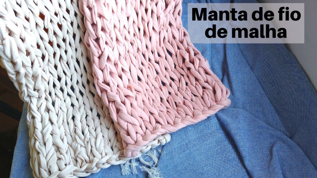 Faça uma linda MANTA de fio de malha usando apenas as mãos! MUITO FÁCIL! INICIANTES - Novelo Rosa