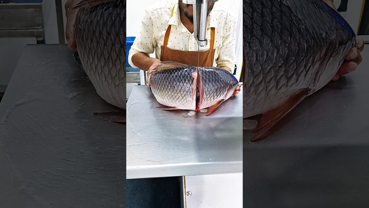 Unique Live Rohu fish cutting skills giant super fresh big fish cutting shorts #shorts #fish