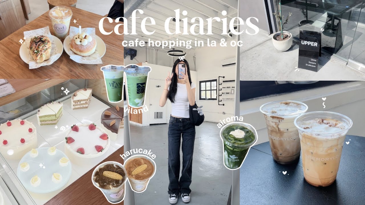 cafe hopping in la + oc ₊˚ෆ trying viral matcha @ airoma, harucake, kei coffee, cafe upper + more