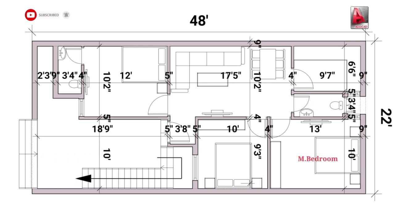 22&times;48 house plan | 3BHK House Plan 22&times;48 | 22&times;48 floor plan | 22*48 house plan | 22&times;48 house design,