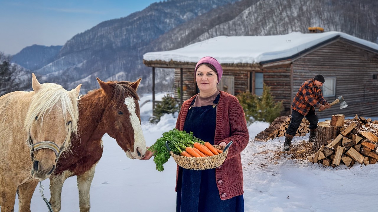 Juicy Beef Steaks on Salt Block! Cooking in the Snowy Mountains of Azerbaijan!