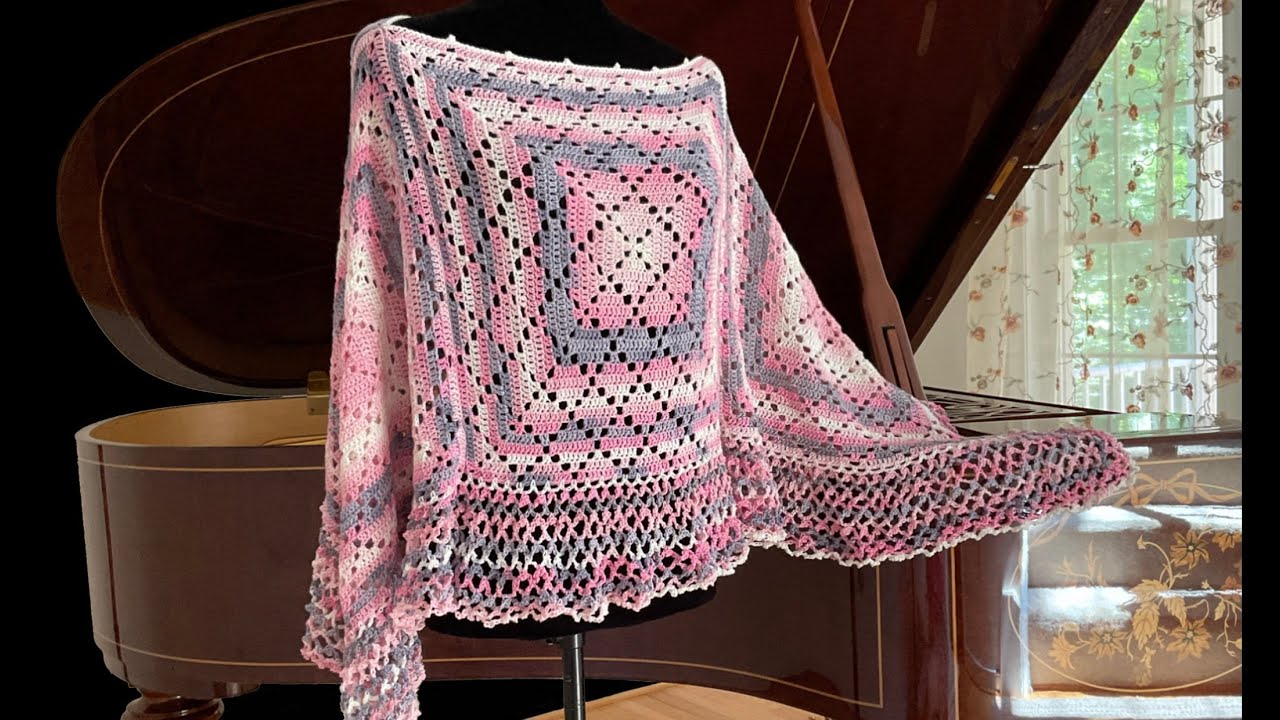 💗Crochet Diamond Stitch Poncho with 4 Squares. part 1