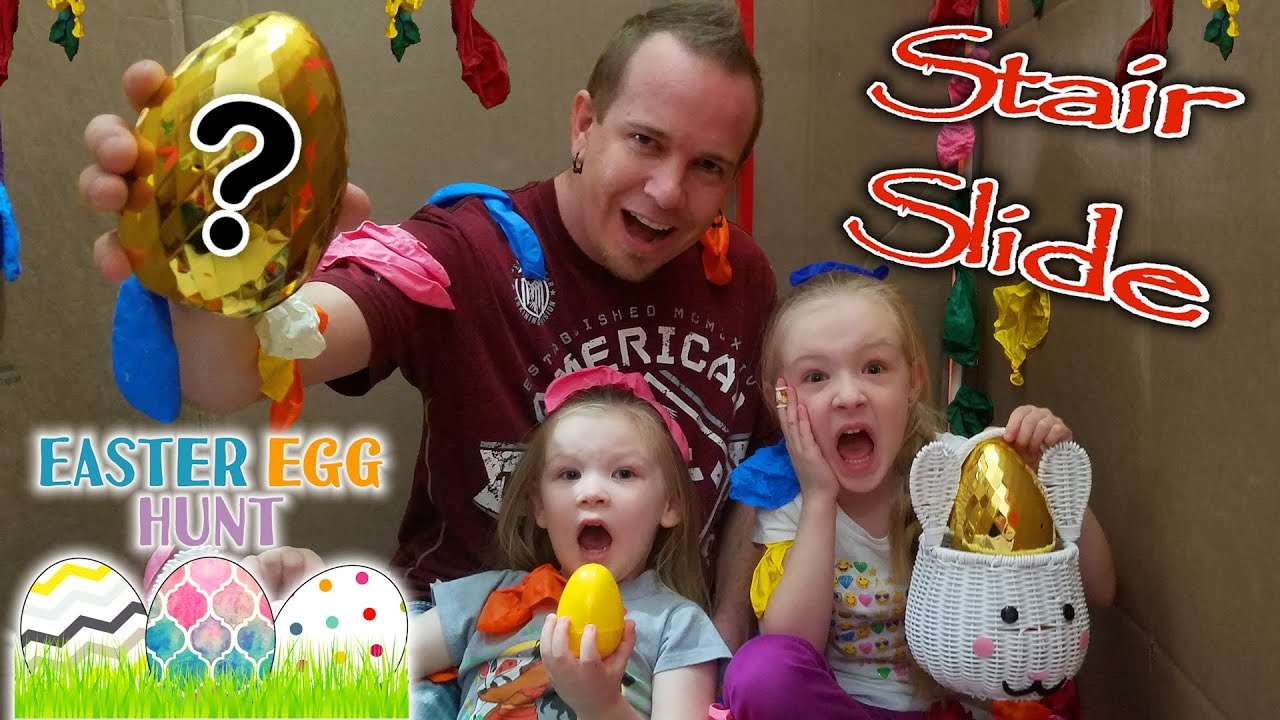 Ultimate Stair Slide Easter Egg Scavenger Hunt & Popping 1000 Balloons in HUGE Box Fort!!