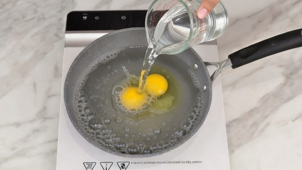 Wasser zu den Eiern geben – kein Öl oder Butter mehr nötig