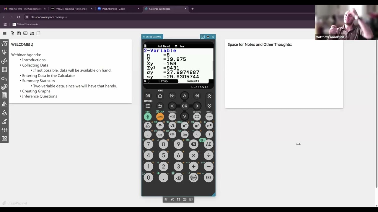 7/15/25: Teaching High School Statistics Using the fx-CG100 Graphing Calculator