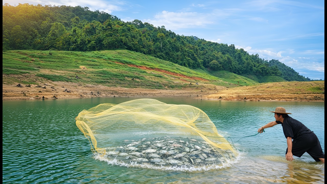 Fishing with nets, foraging for wild food - Making rafts and bamboo tables, surviving on the river
