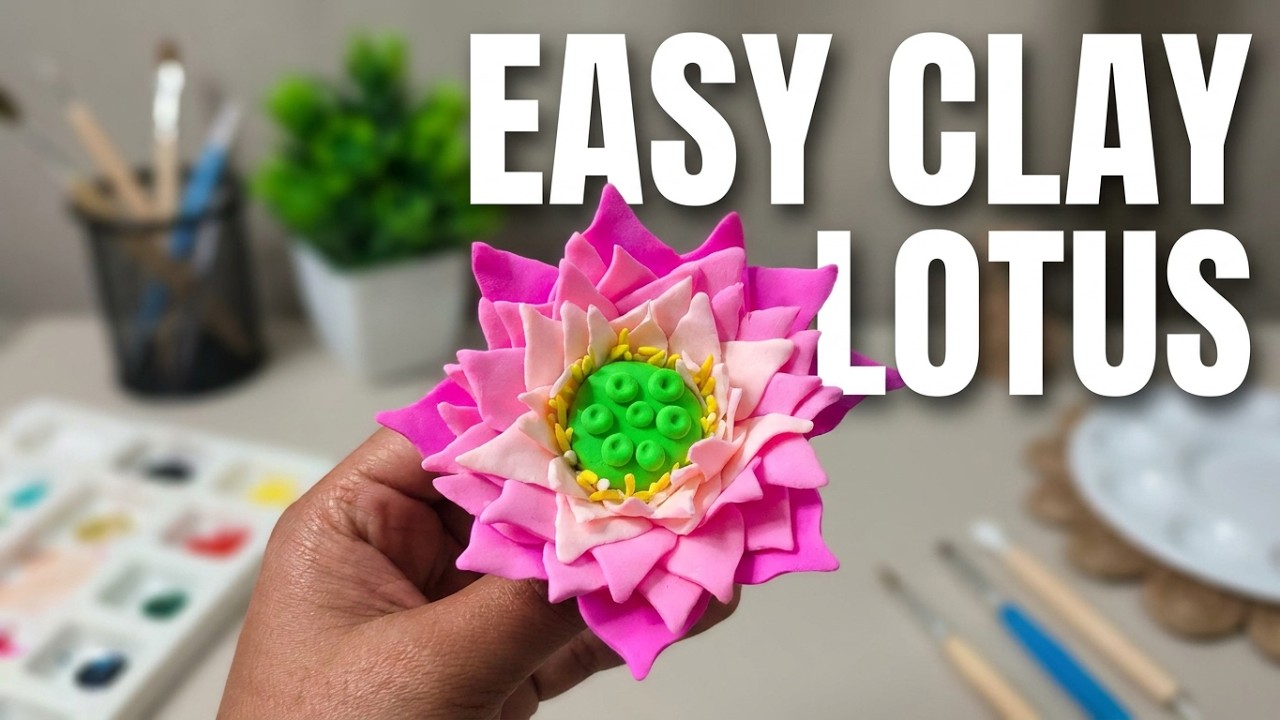 Super Clay Lotus Flower Tutorial 🌸 | Easy DIY Clay Flower Step by Step | Handmade Craft Idea 