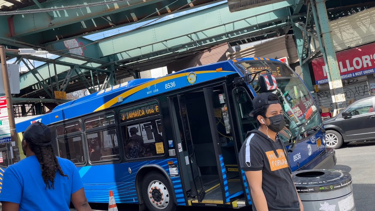 MTA Bus: B13 and J Shuttle Buses at Fulton Street and Crescent Street