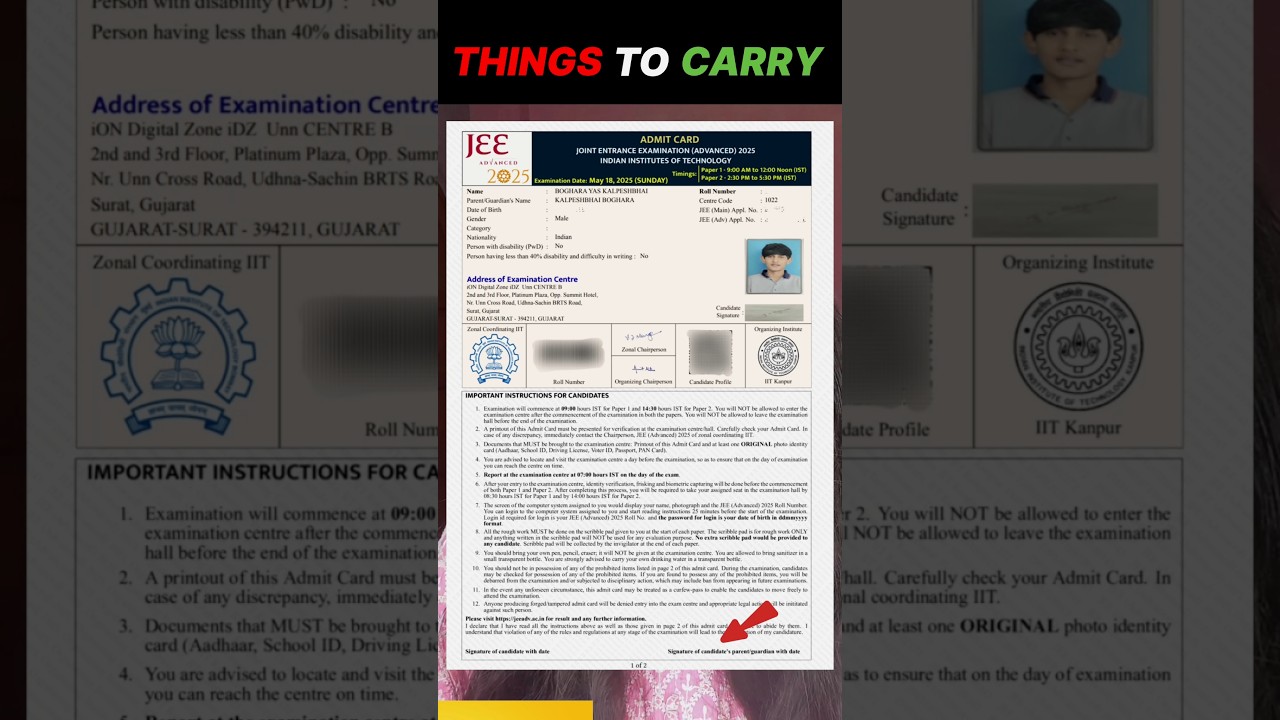 🚨Things to Carry for JEE Advanced 2026✅ | Documents Required for JEE Advanced Exam Centre