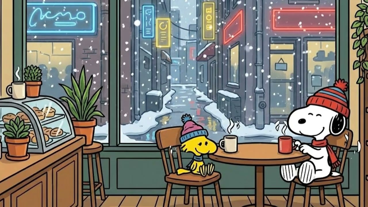 Snowy Van Picnic with Charlie Brown & Snoopy 🥪 Mellow Jazz for Relaxation 🌌 Winter Night #snoopyjazz