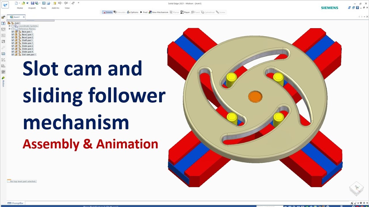 Solid Edge Assembly & Motion Animation #34 | Slot Cam and Sliding Fllower Mechanism