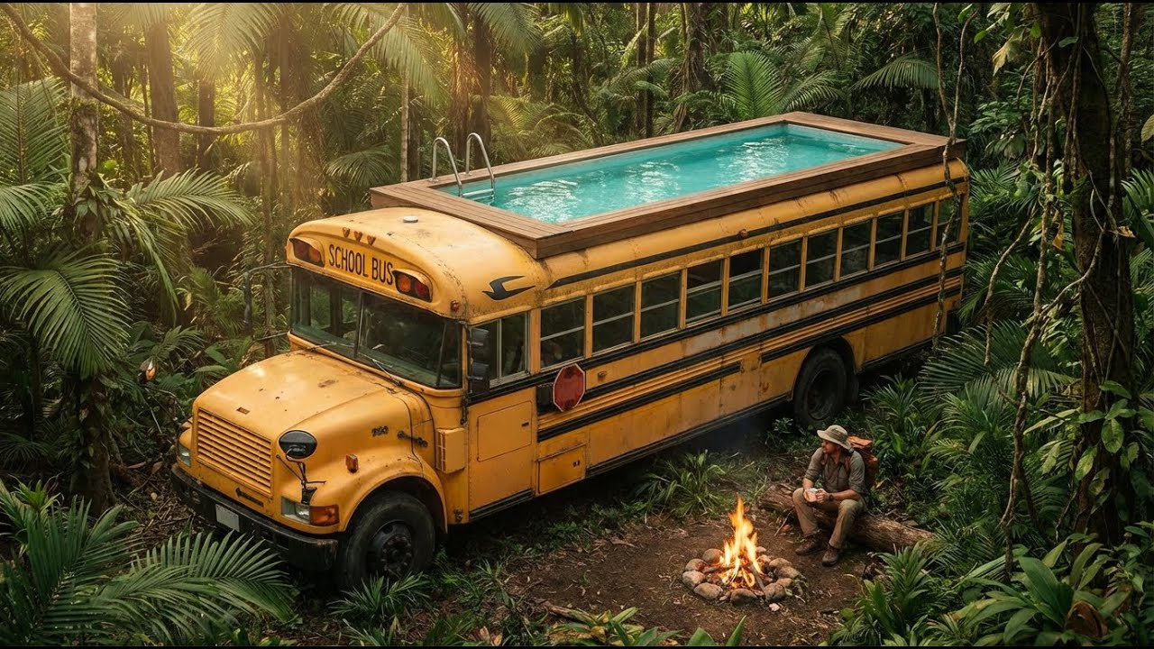 One Man Built a Luxury Secret Home With a Pool Inside an Abandoned Bus