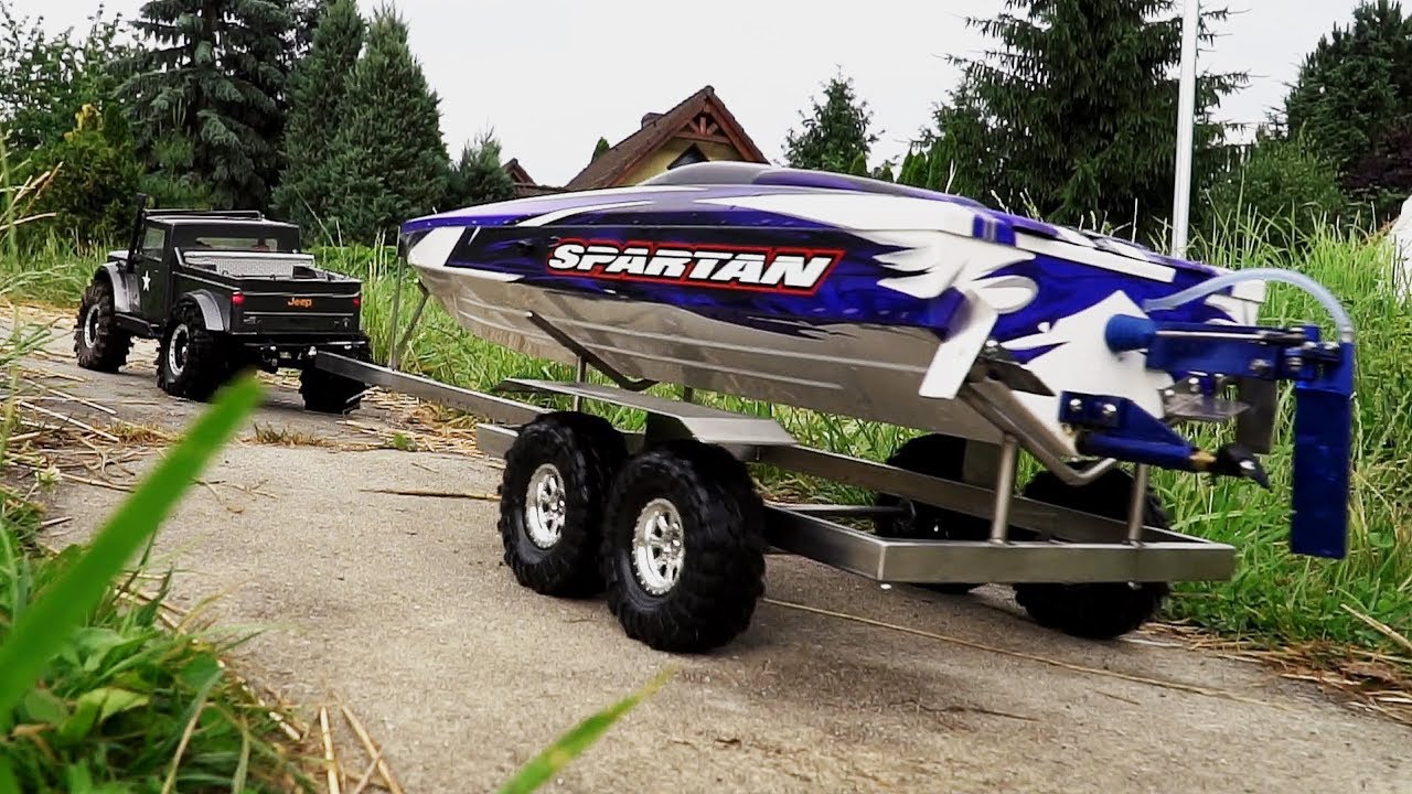 RC Boat Launch and Recovery. Jeep NuKizer 715, Traxxas Spartan, Custom Trailer, Vaterra Ascender