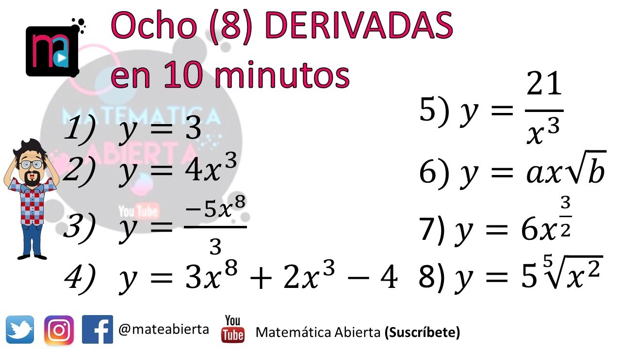 8 DERIVADAS en 10 minutos / EXPLICACIÓN + Ejercicios / (Nivel: Iniciando)