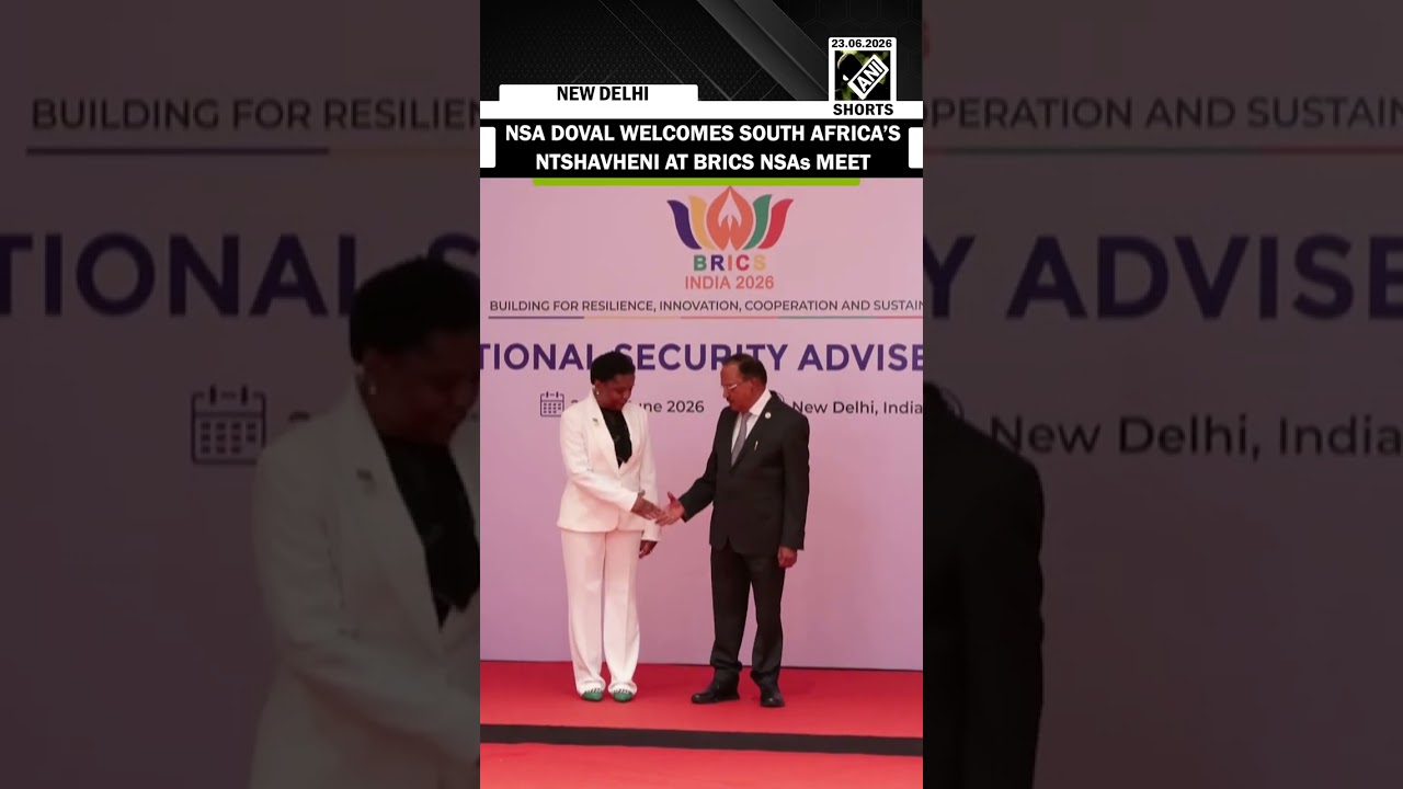 NSA Doval welcomes Khumbudzo Ntshavheni, Minister in Presidency of South Africa at BRICS NSAs Meet