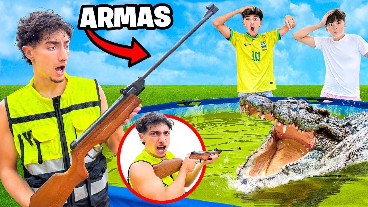 DISPARAM0S al COCODRILO de la PISCINA CON ESTAS ARM4S...