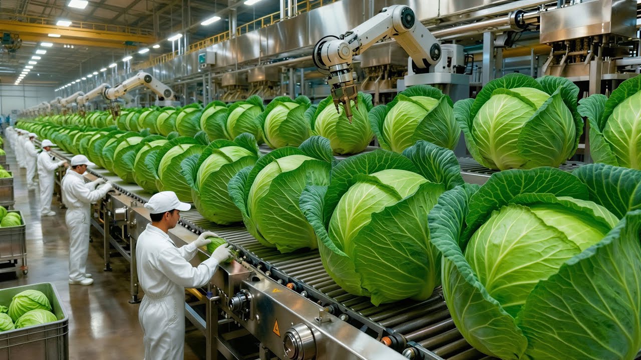 Inside a Modern Cabbage Factory Raw Cabbage to Salad Full Process