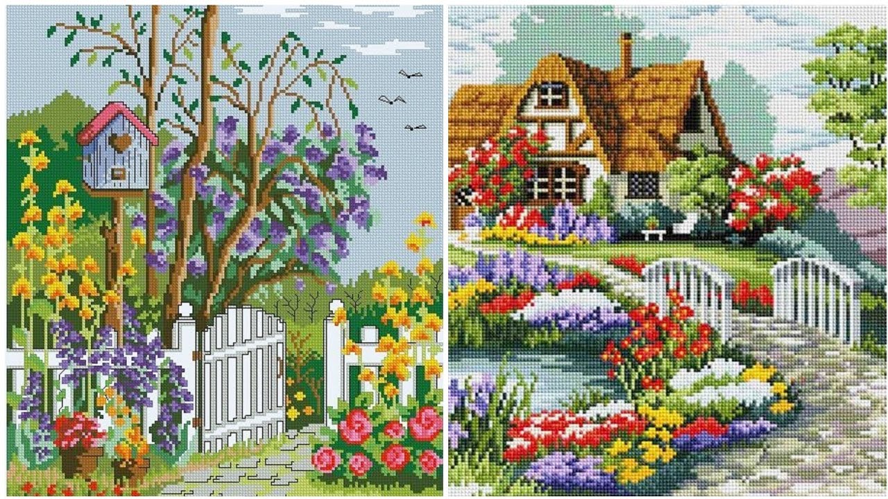 Beautiful Scenery Cross stitch Embroidery Pattern Designs || Fareeha Creation