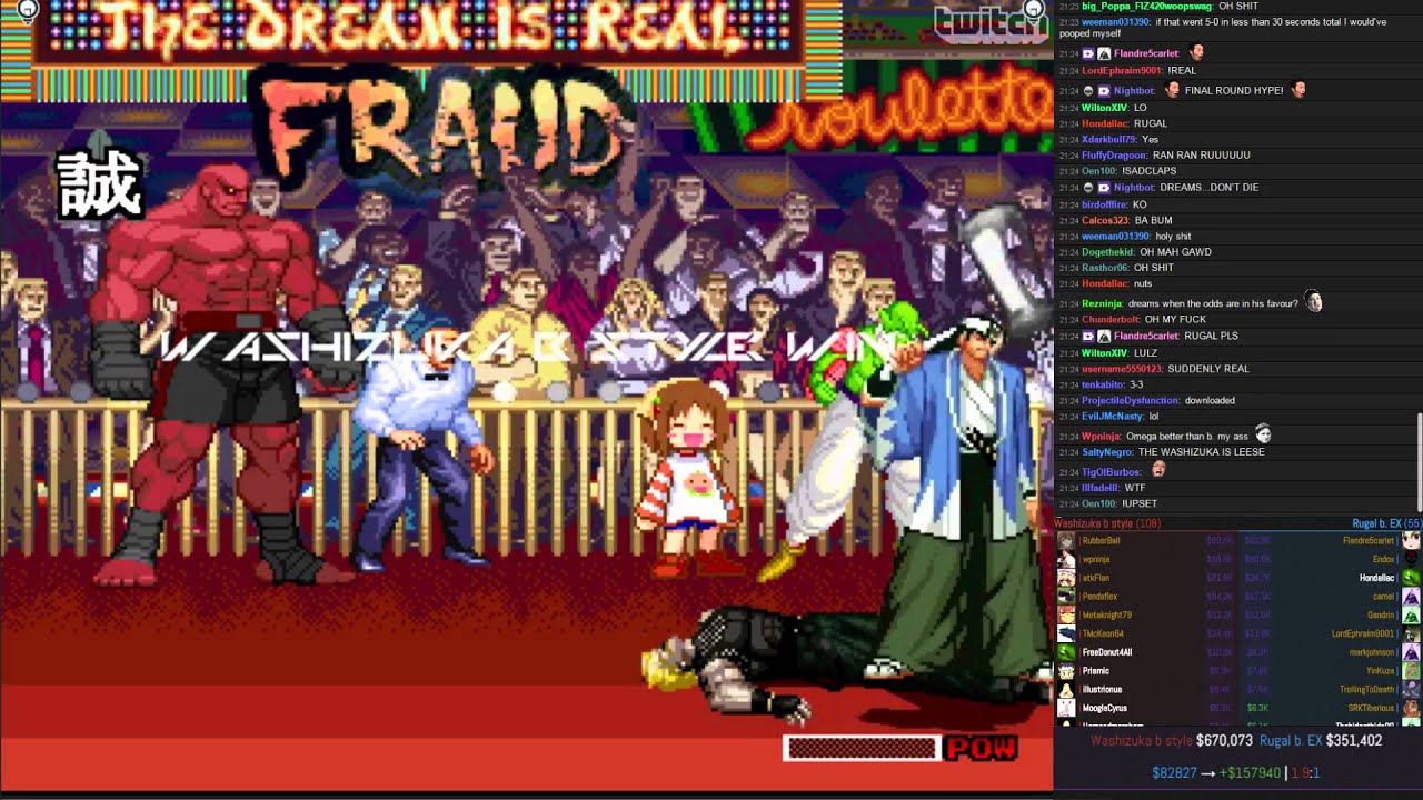 SaltyBet Highlight - S-Tier Tournament Finals - Washizuka b style vs Rugal b. EX (w/ chat & bets)