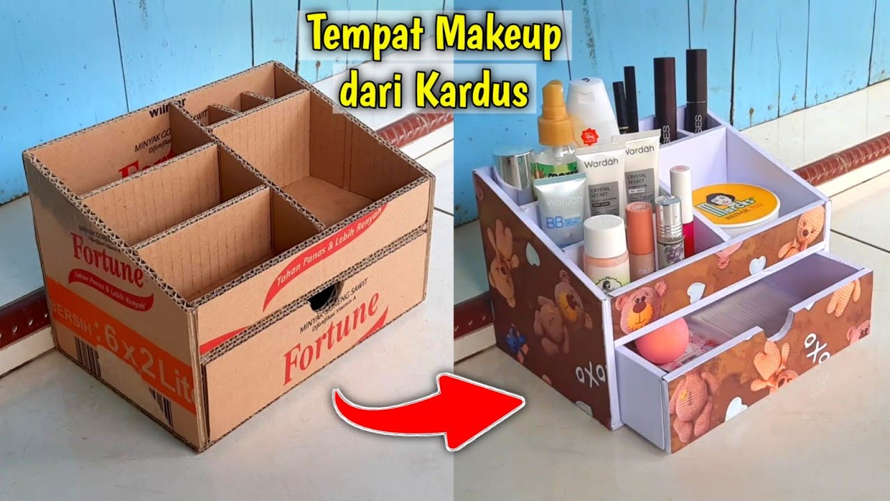 Tutorial Membuat Rak Makeup dari Kardus Bekas