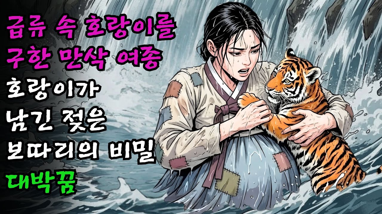 급류에 휩쓸려 떠내려가는 호랑이를 구하기 위해 만삭의 몸을 던진 여종이 며칠 뒤 호랑이가 물어다 놓은 젖은 보따리를 열어보고 기절한 사연 | 대박꿈 #야담#민담#전설#설화