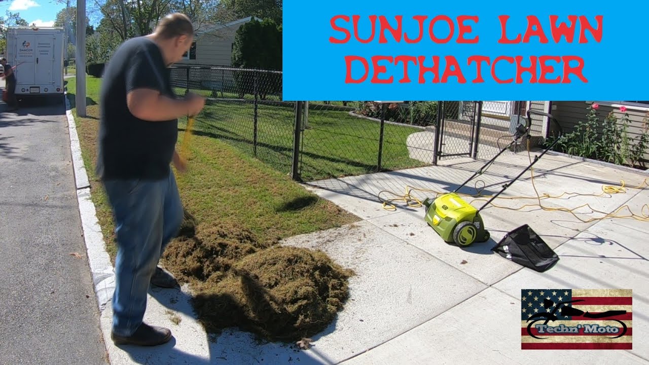 Sunjoe Lawn Dethatcher- Unpacking, Assembly, Operation, Lawn Before & After | Techn' Moto