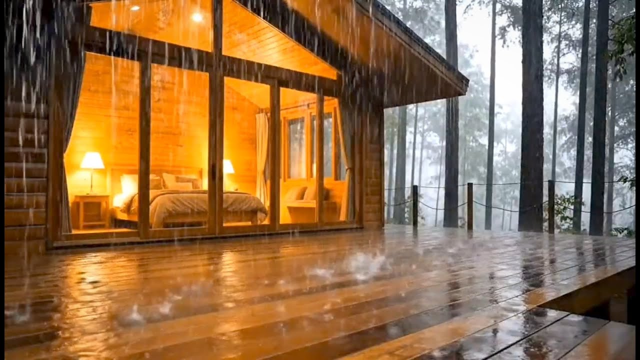 Rainy Night in a Warm Cabin 🌲 Comforting Rain Sounds for Sleeping