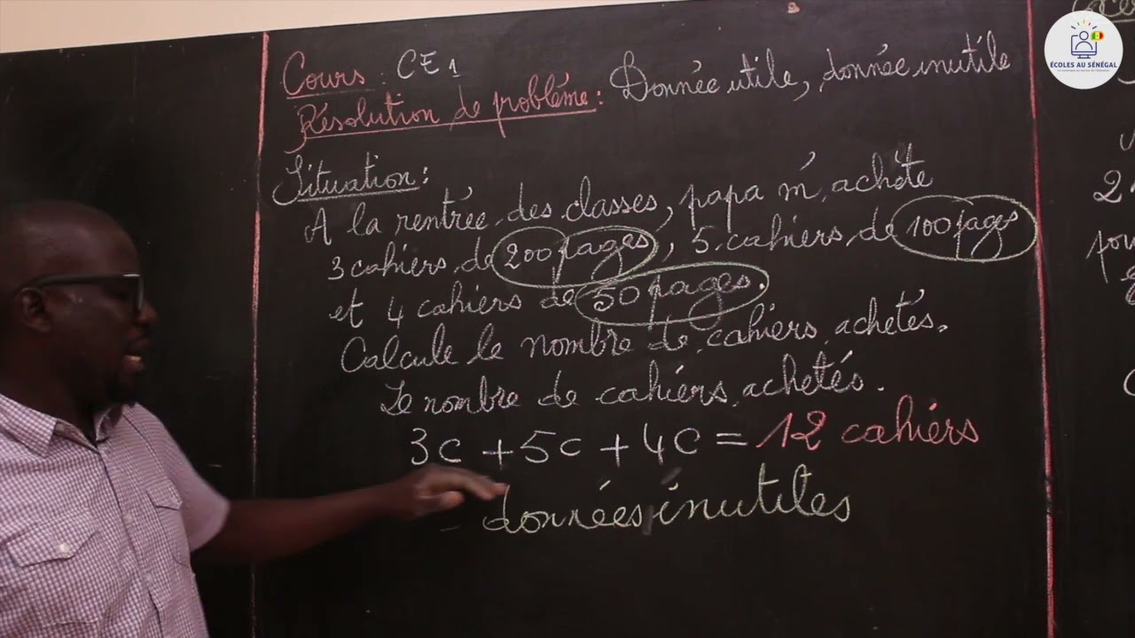 Cours - CE1 - Mathématiques: Résolution de problème / donnée utile, donnée inutile / M. Guèye