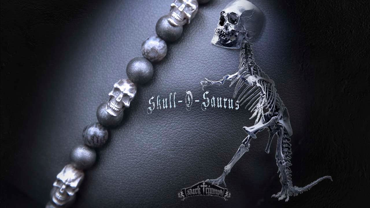 Skull O Saurus | Dinosaur Fossil & Sterling Silver Bead Bracelet | Dark Triumph